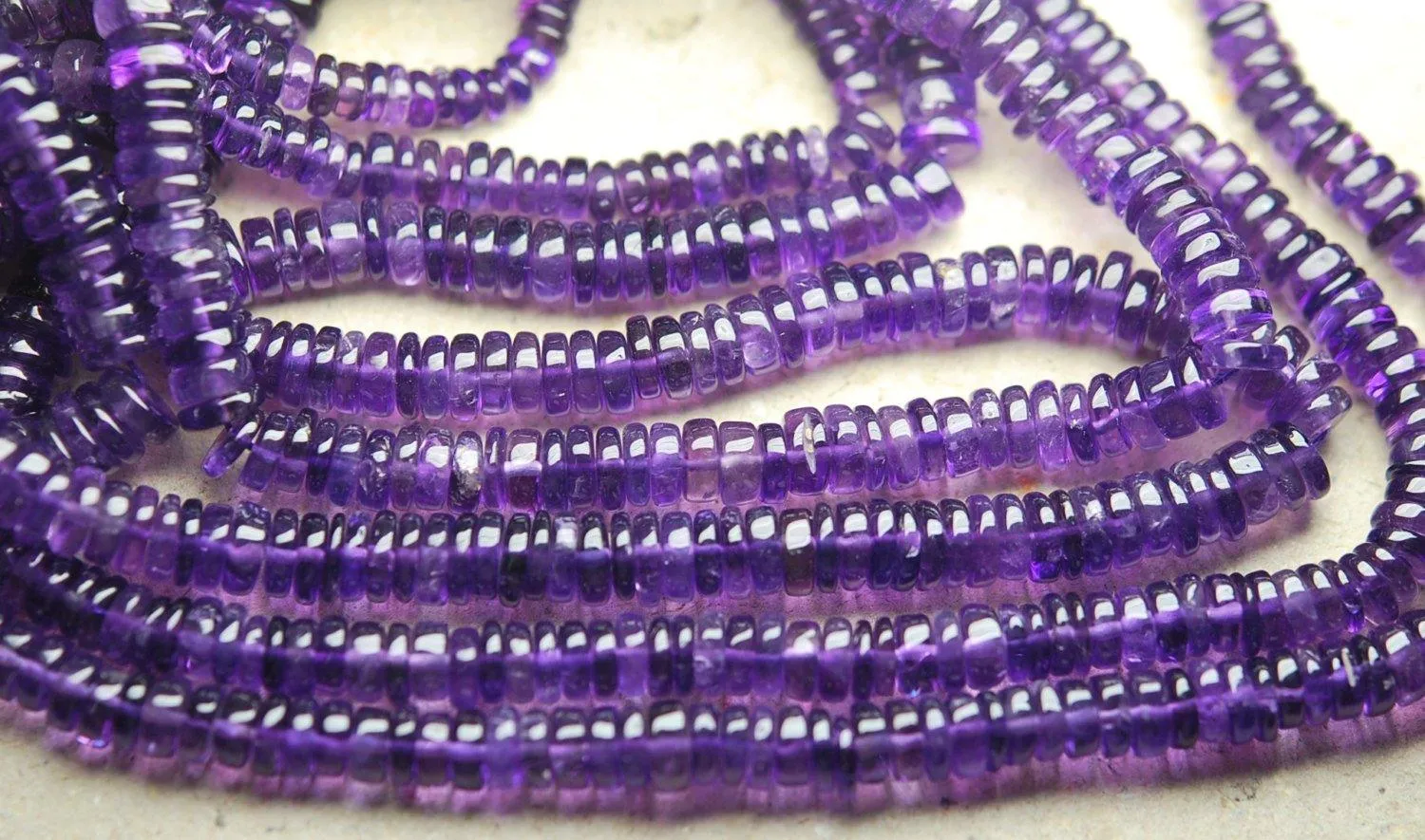 15 Inches Super Finest Natural Purple Amethyst Smooth Polished Button Rondelle 6mm Large