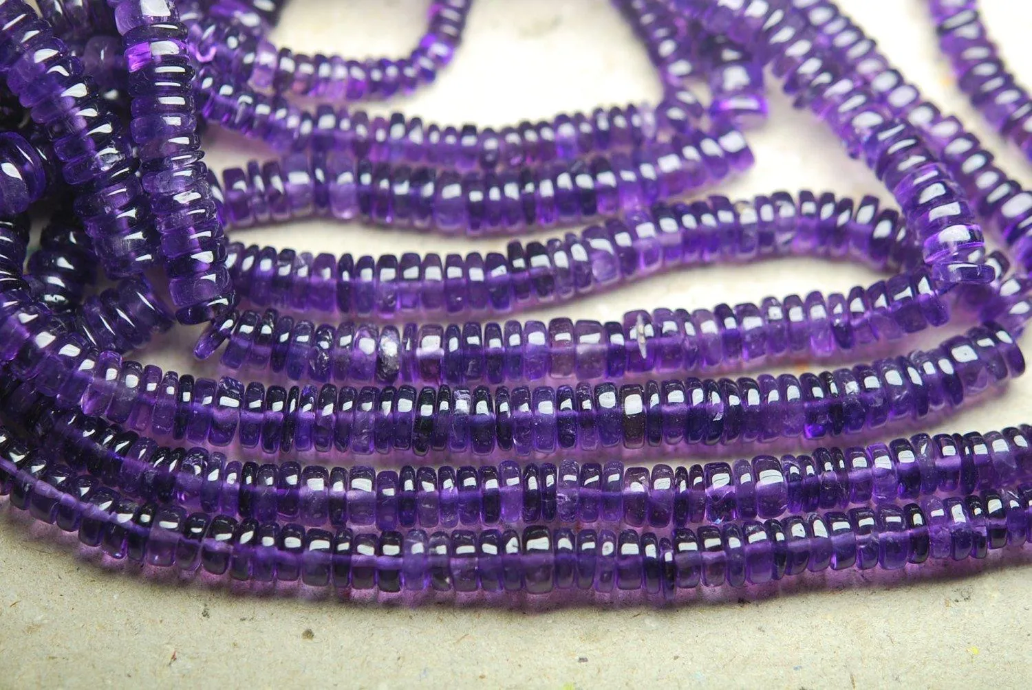 15 Inches Super Finest Natural Purple Amethyst Smooth Polished Button Rondelle 6mm Large