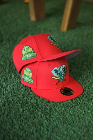 2008 OAKLAND ATHLETICS LAVA RED FITTED W/ GREY UNDER VISOR