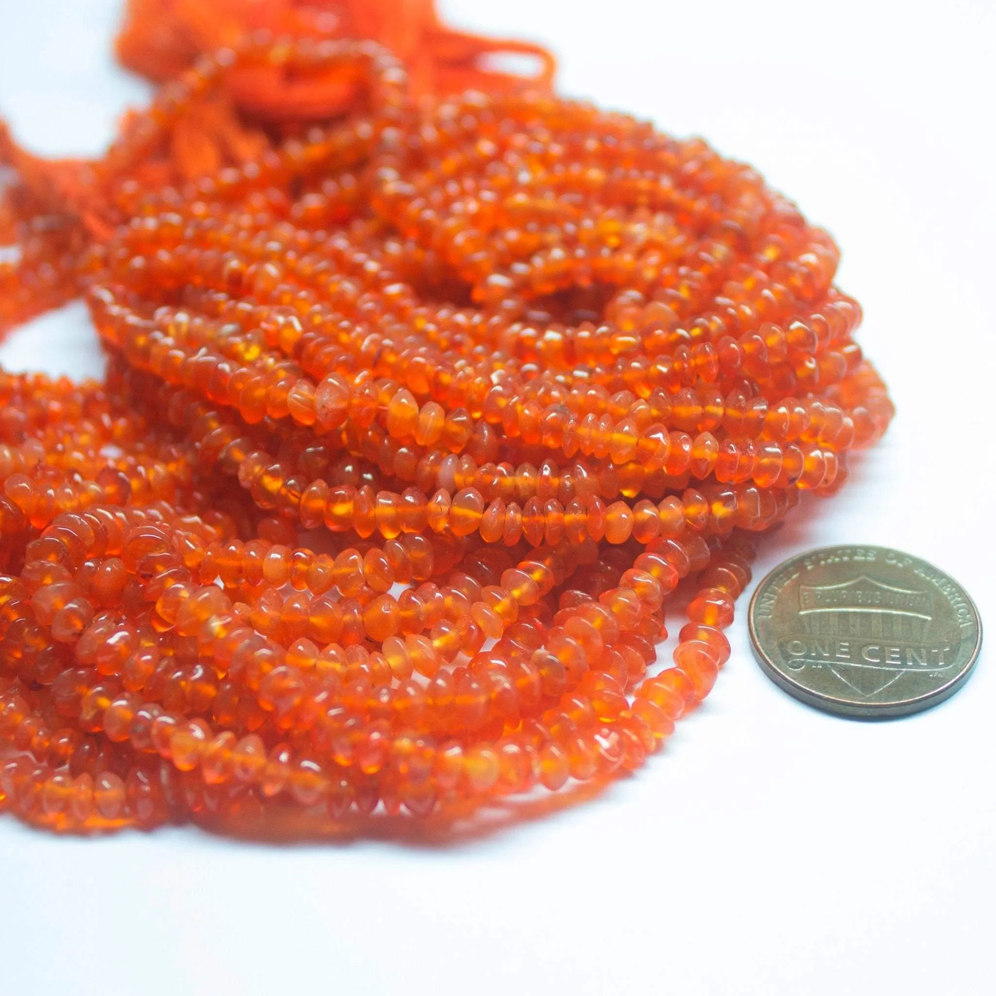 3 Strand Natural Orange Carnelian Smooth Rondelle Gemstone Loose Beads 3-4mm 14"