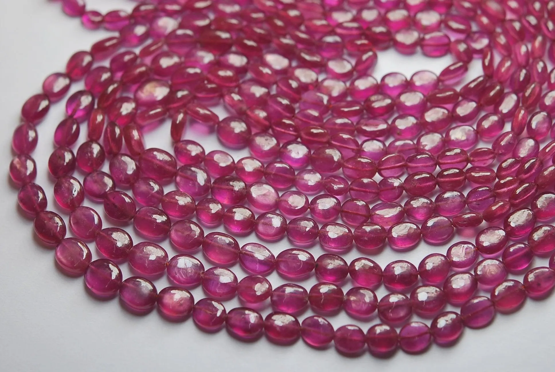 6X20 Inches Strands, Natural Pink Sapphire Smooth Oval Nuggets Shape, 6-9.5mm