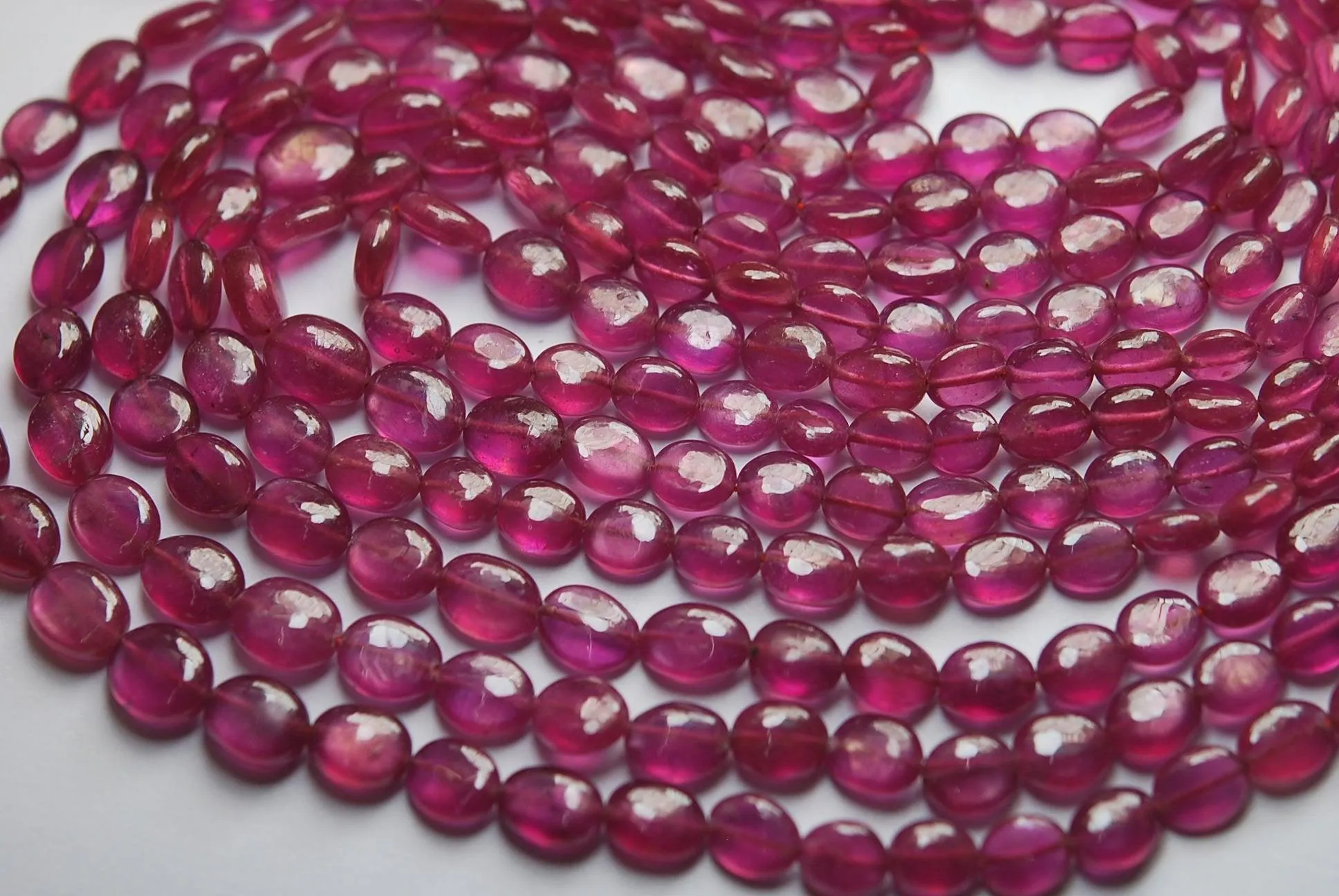 6X20 Inches Strands, Natural Pink Sapphire Smooth Oval Nuggets Shape, 6-9.5mm