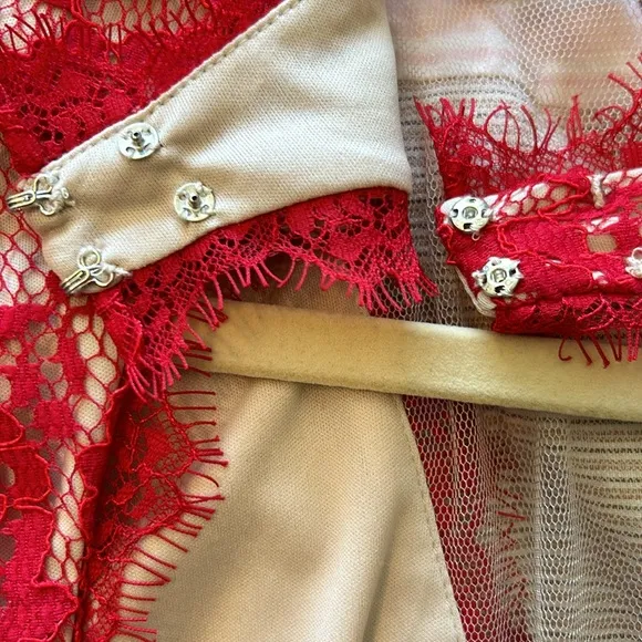 Aidan Mattox Red Lace Illusion Cocktail Mini Dress Size 8 Formal Event Night NYE