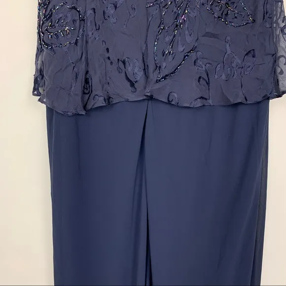 Alex Evenings Sleeveless V-Neck Formal Gown Maxi Dress Navy Blue 14