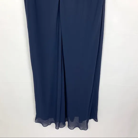 Alex Evenings Sleeveless V-Neck Formal Gown Maxi Dress Navy Blue 14