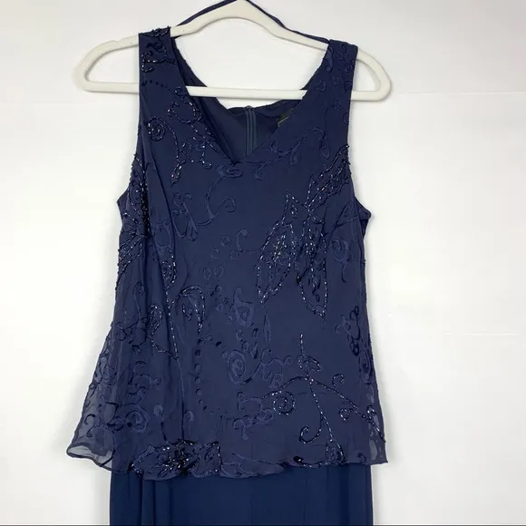 Alex Evenings Sleeveless V-Neck Formal Gown Maxi Dress Navy Blue 14