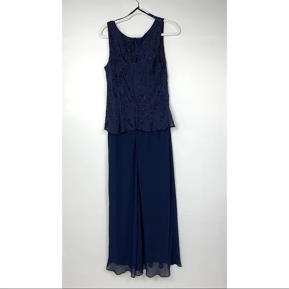 Alex Evenings Sleeveless V-Neck Formal Gown Maxi Dress Navy Blue 14