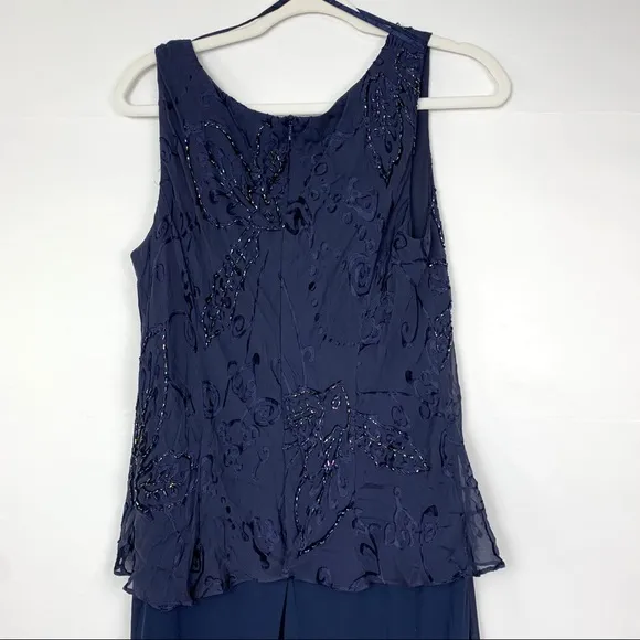 Alex Evenings Sleeveless V-Neck Formal Gown Maxi Dress Navy Blue 14