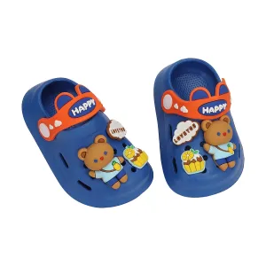 BABY BEAR & CUP CAKE APPLIQUE CLOGS - BLUE
