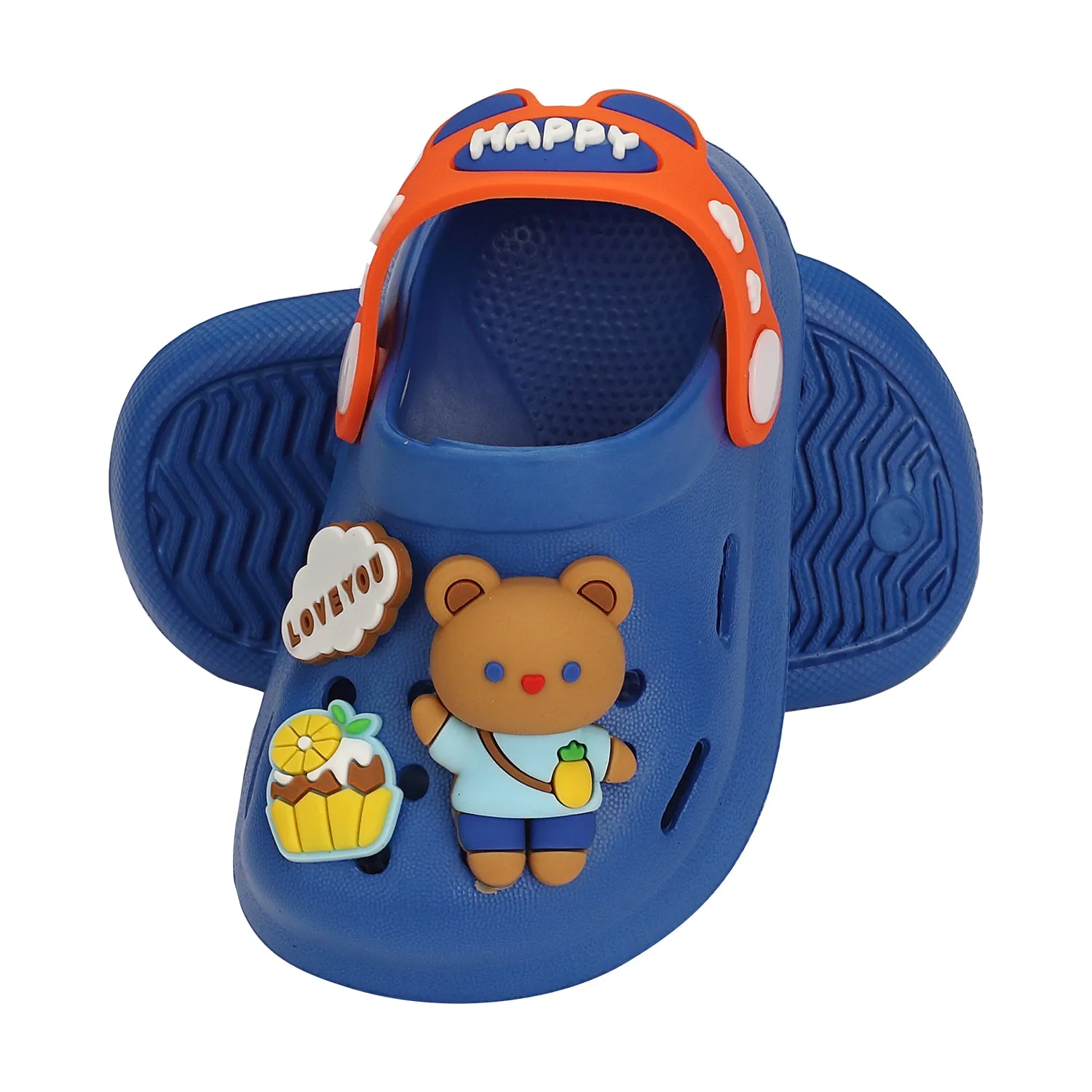 BABY BEAR & CUP CAKE APPLIQUE CLOGS - BLUE