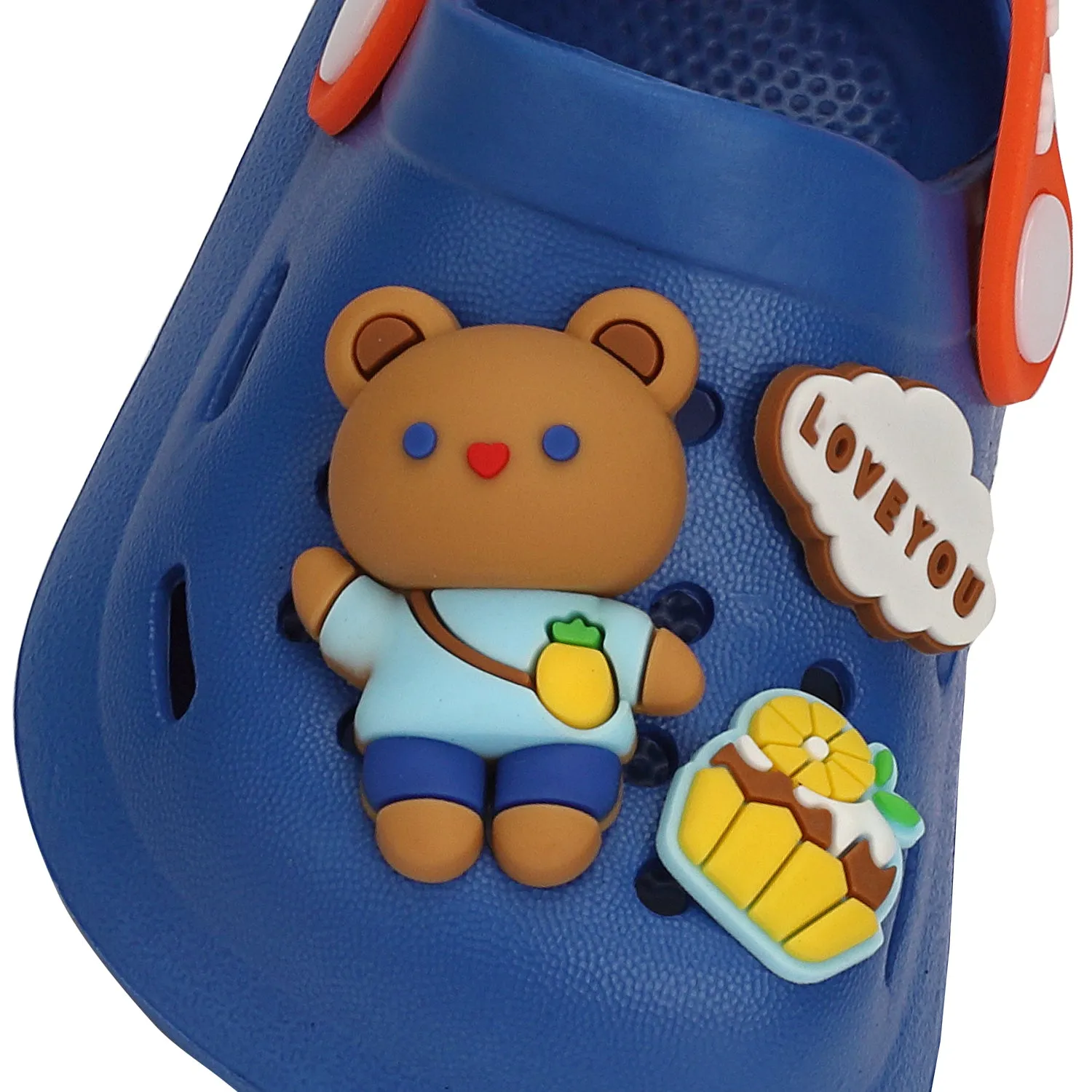 BABY BEAR & CUP CAKE APPLIQUE CLOGS - BLUE