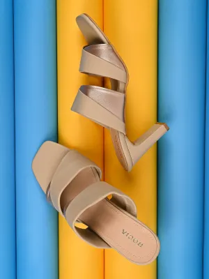 Beige Women High Block Heel Sandals