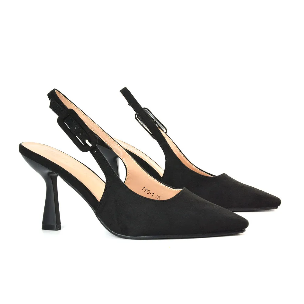 Betty Slingback Stiletto High Heel Pointed Toe Shoes in Leopard Faux Suede