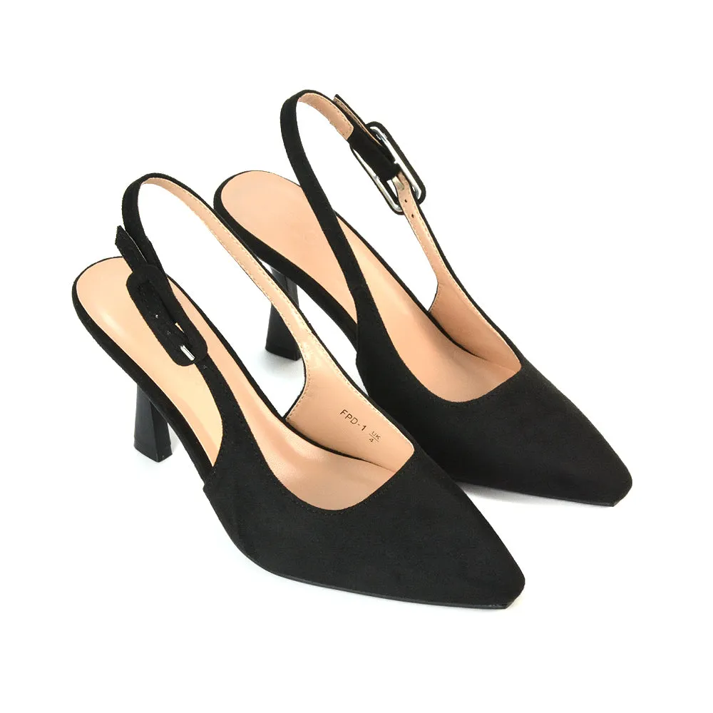 Betty Slingback Stiletto High Heel Pointed Toe Shoes in Leopard Faux Suede