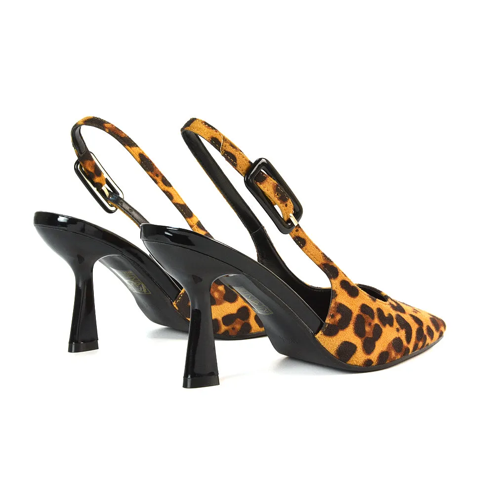 Betty Slingback Stiletto High Heel Pointed Toe Shoes in Navy Faux Suede