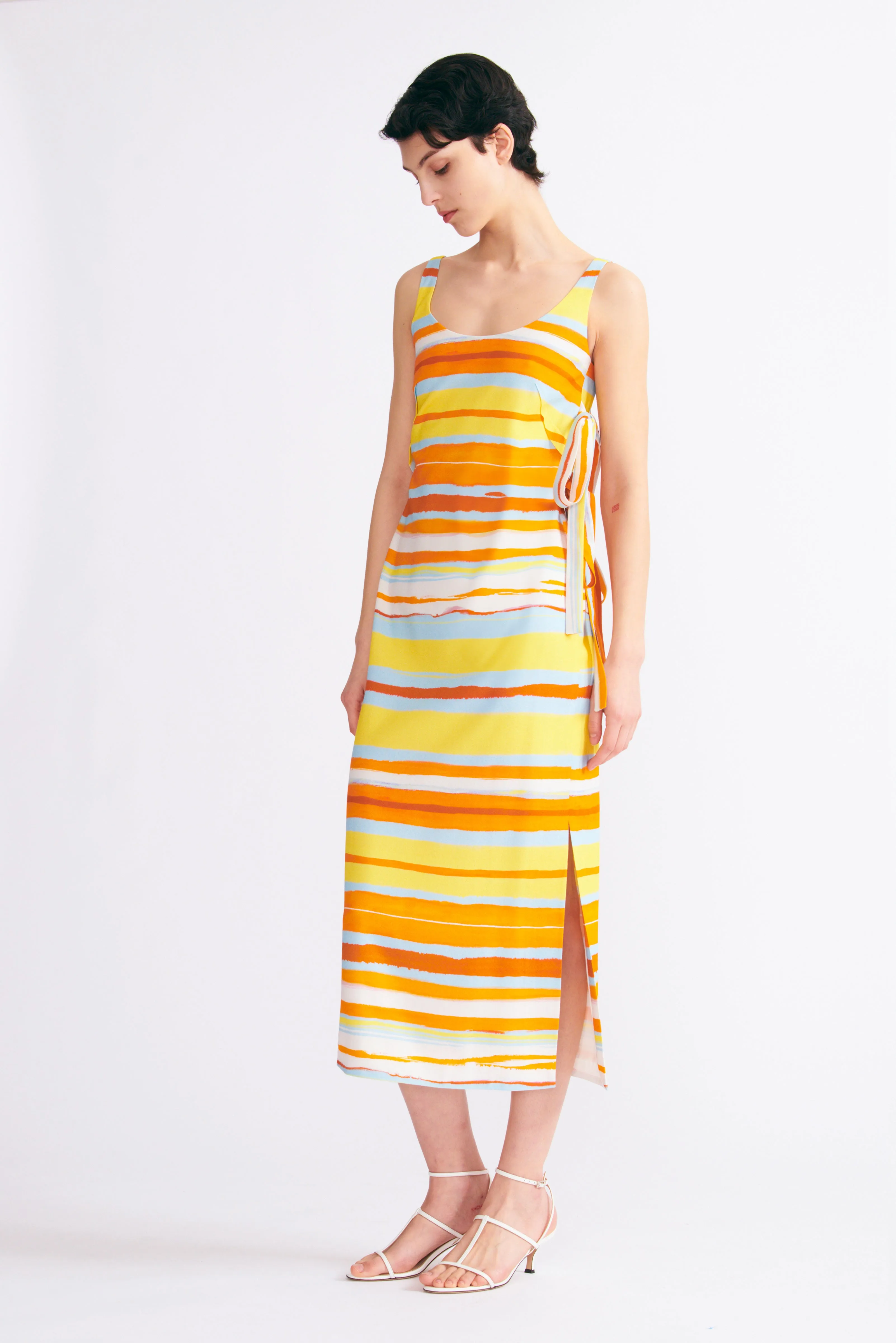 Birna Dress In Painted Orange Stripe Printed Viscose
