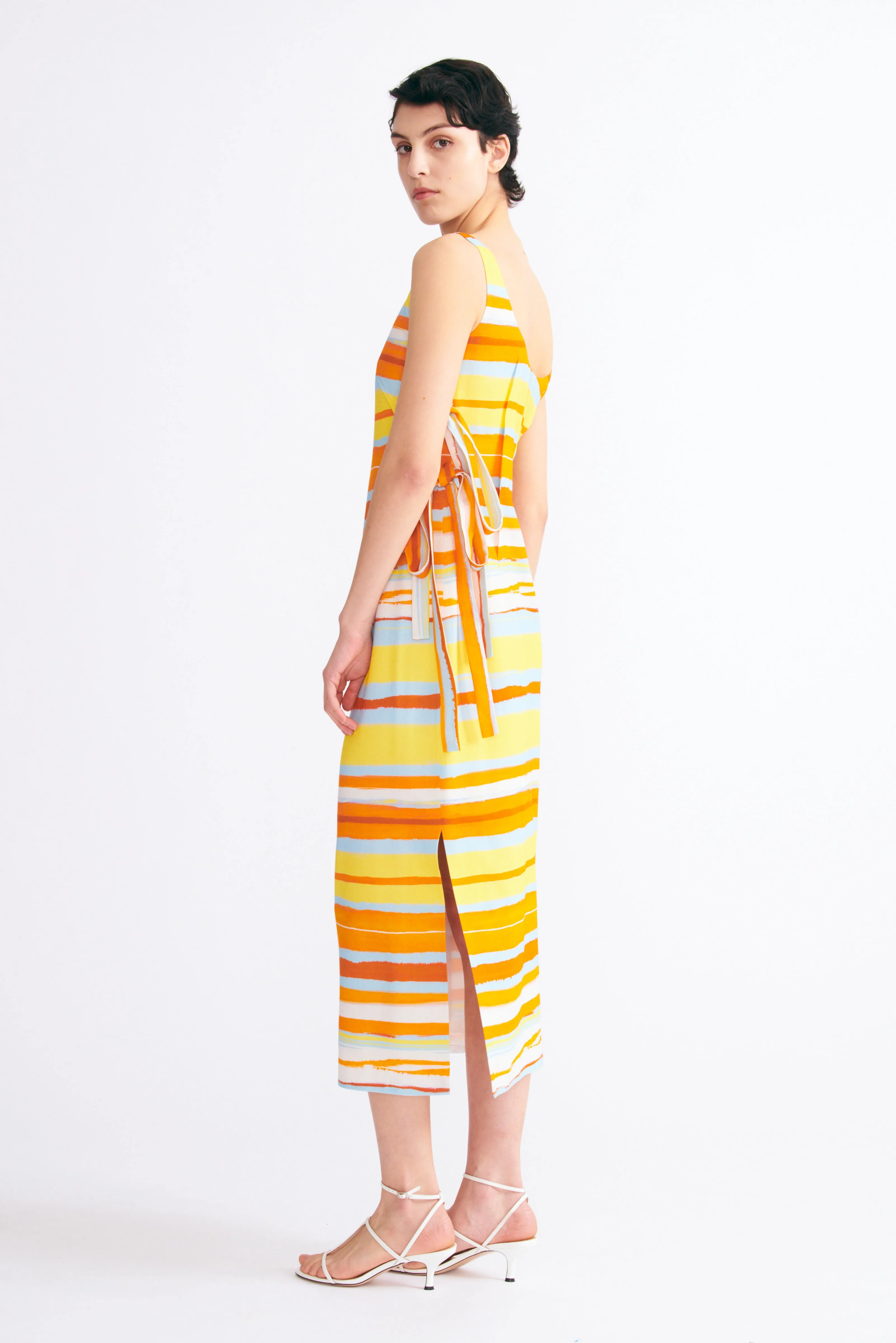 Birna Dress In Painted Orange Stripe Printed Viscose