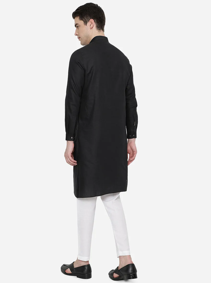 Black Solid Regular Fit Modi Kurta | JadeBlue