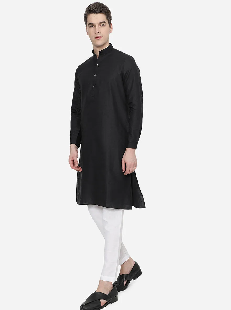 Black Solid Regular Fit Modi Kurta | JadeBlue