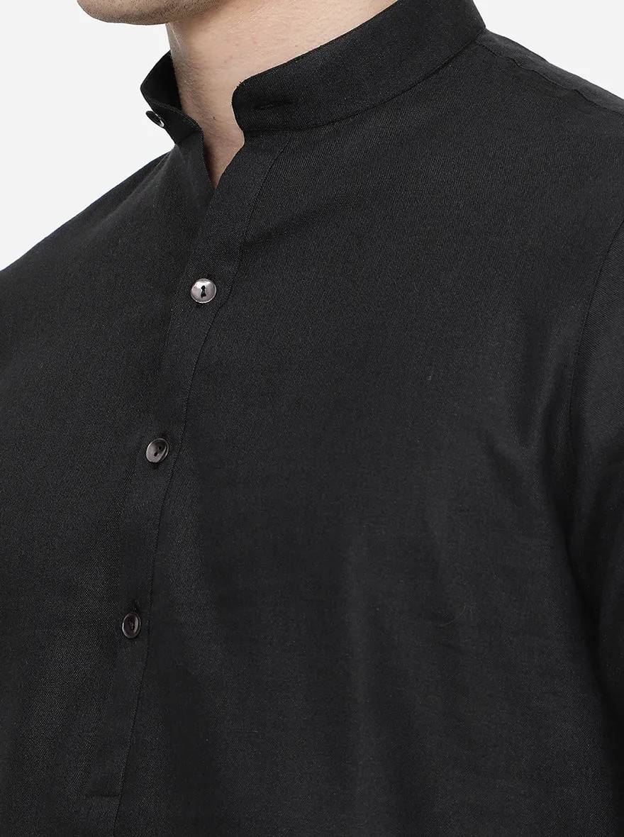 Black Solid Regular Fit Modi Kurta | JadeBlue