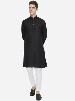 Black Solid Regular Fit Modi Kurta | JadeBlue