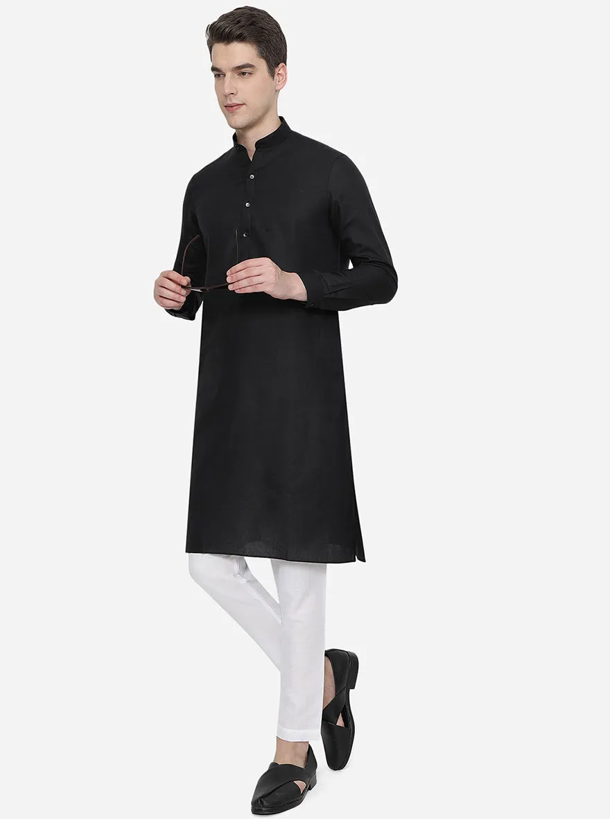 Black Solid Regular Fit Modi Kurta | JadeBlue