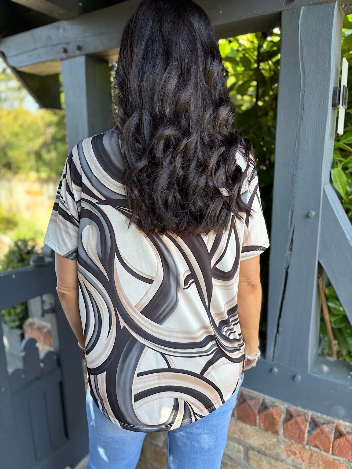 Black Swirl Print Top Debbie
