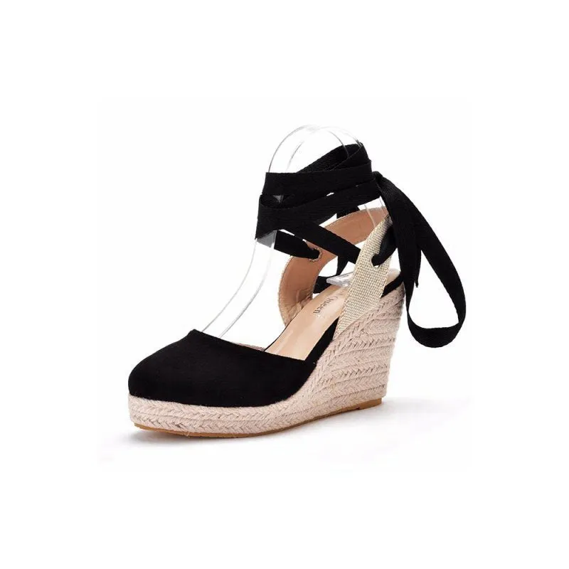 Bohemian Round Toe Platform Espadrille Wedge Heels