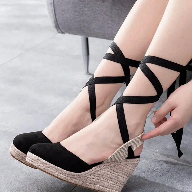 Bohemian Round Toe Platform Espadrille Wedge Heels