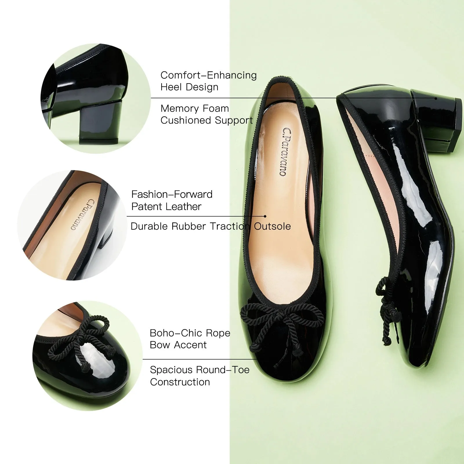 Bow knotted Ballet Block Heels (Lacy)