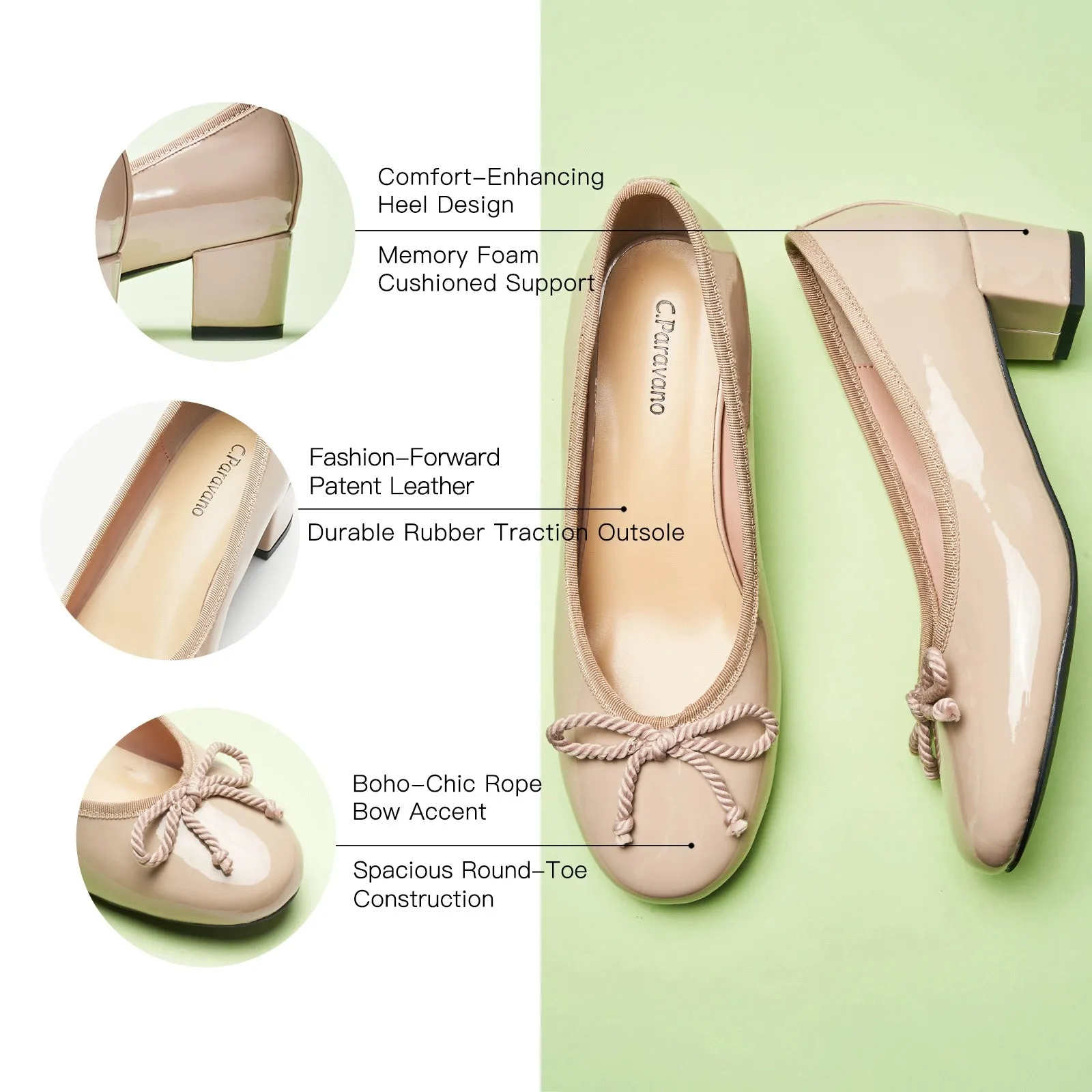 Bow knotted Ballet Block Heels (Lacy)