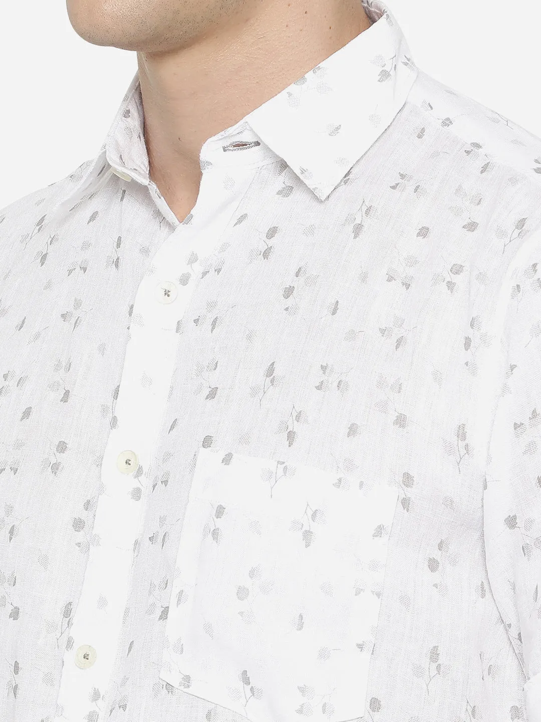 Bright White Printed Slim Fit Semi Casual Shirt | JadeBlue