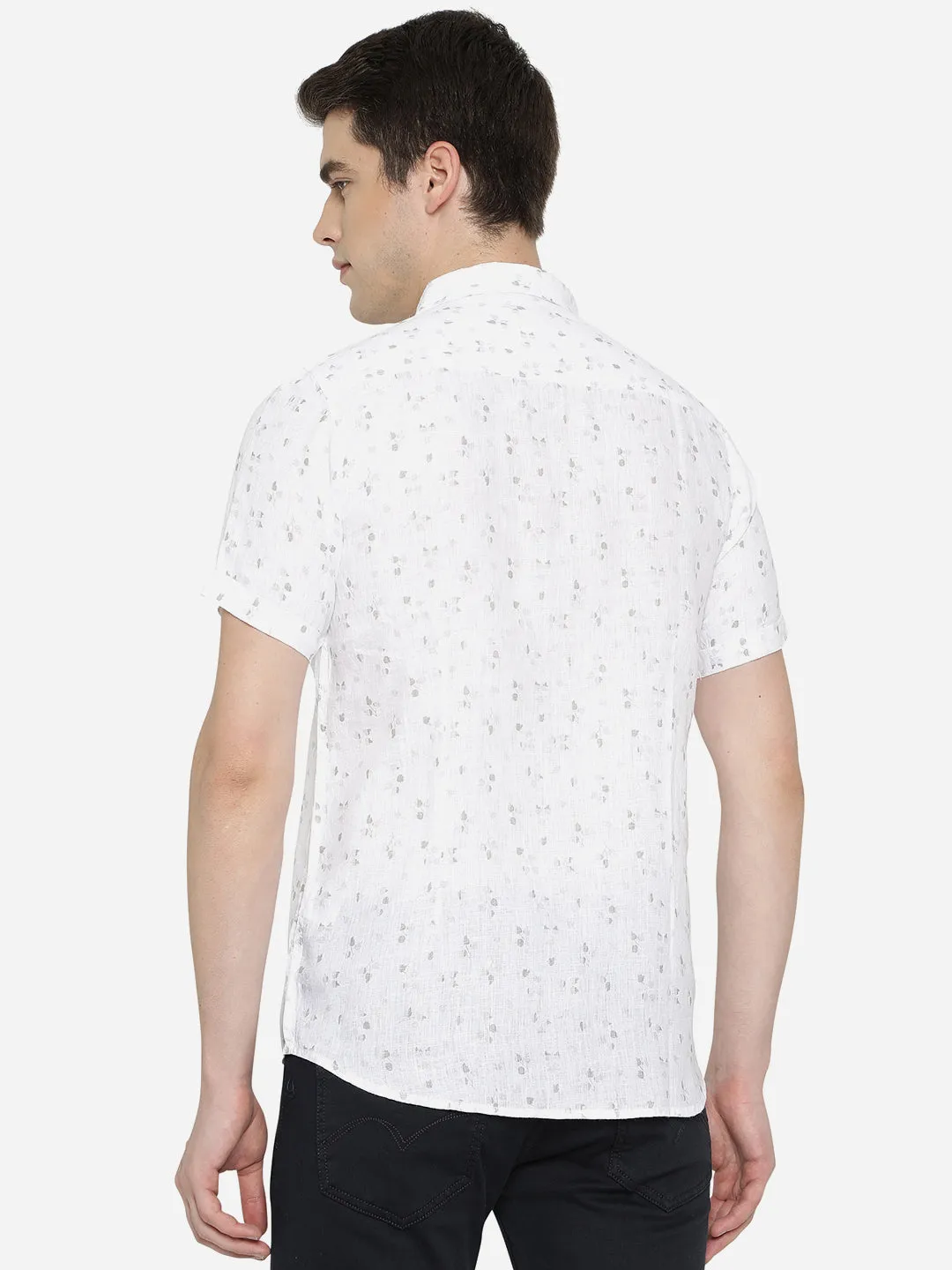 Bright White Printed Slim Fit Semi Casual Shirt | JadeBlue