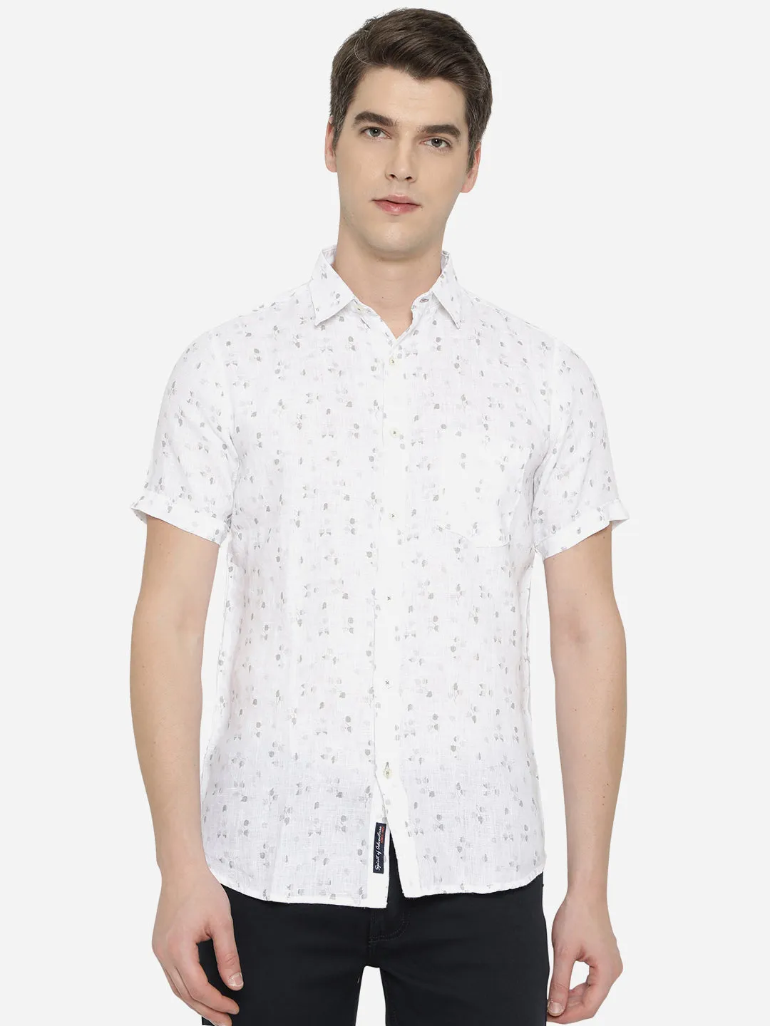 Bright White Printed Slim Fit Semi Casual Shirt | JadeBlue