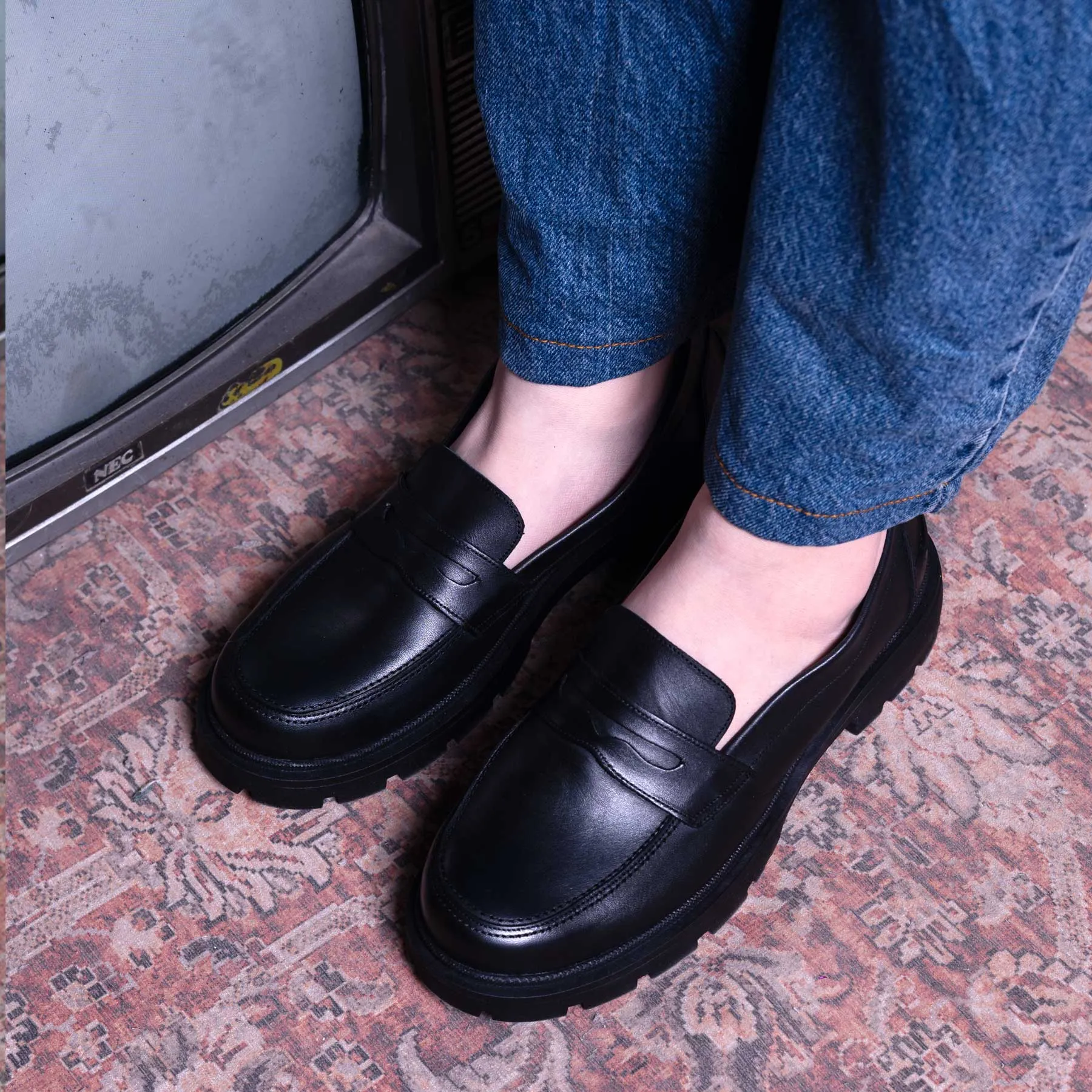 Brio Modern Platform Loafers-Black