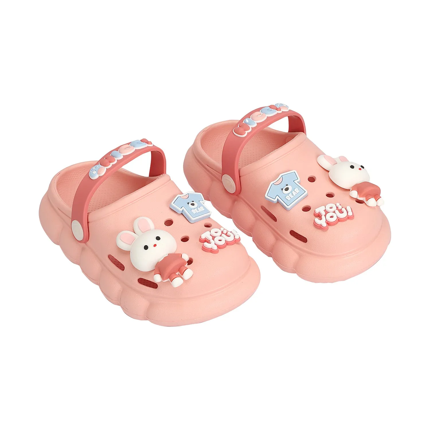 BUNNY RABBIT & BABY T-SHIRT APPLIQUE CLOGS - PINK