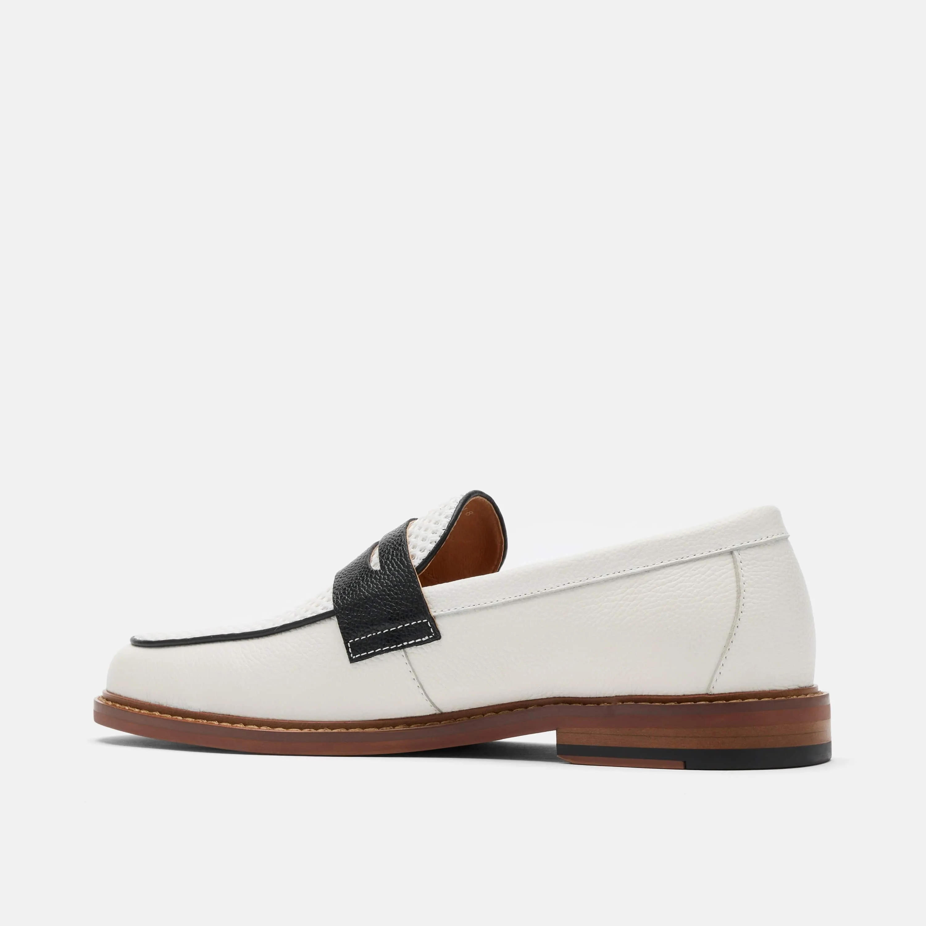 Calum White Leather Penny Loafers