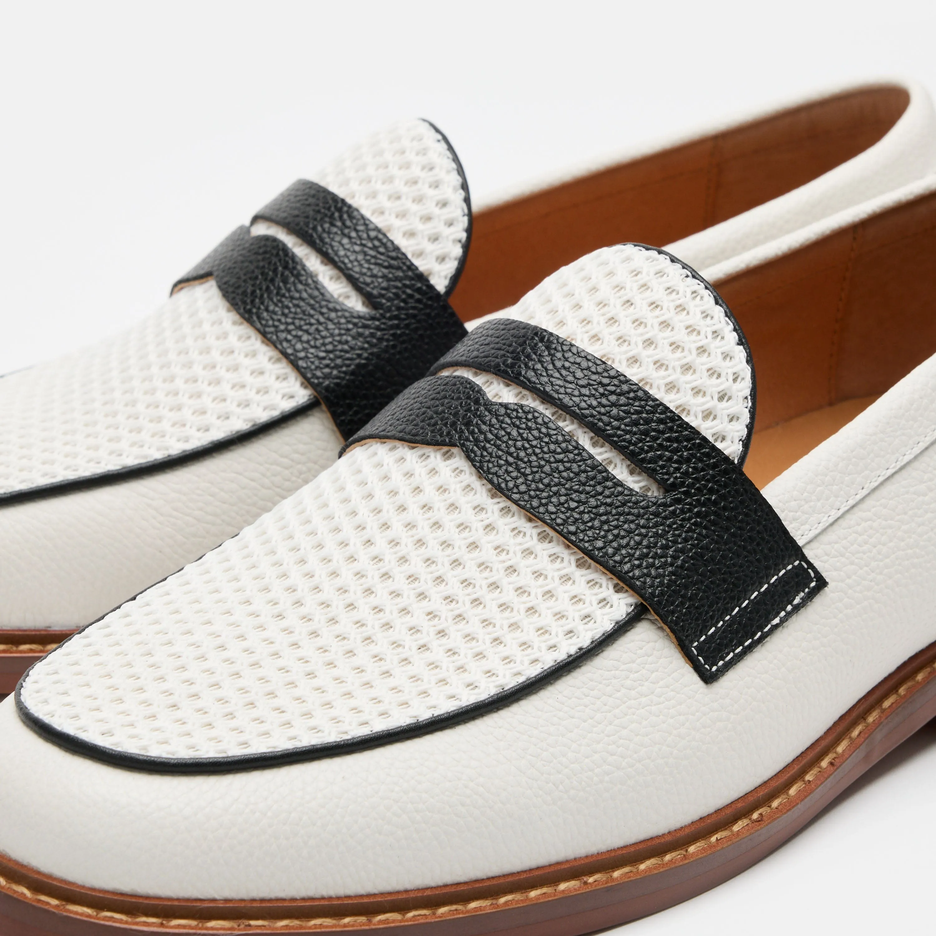 Calum White Leather Penny Loafers