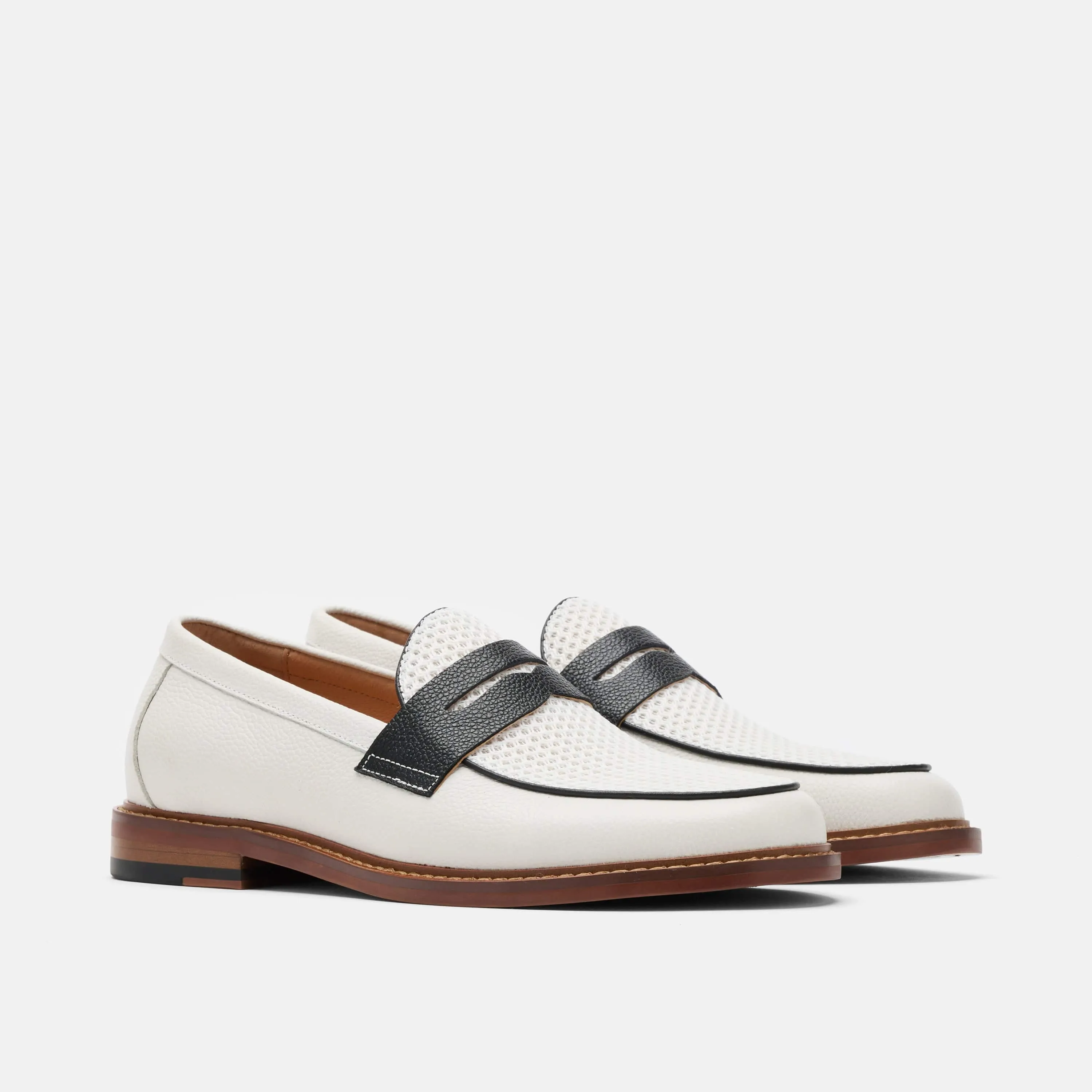 Calum White Leather Penny Loafers