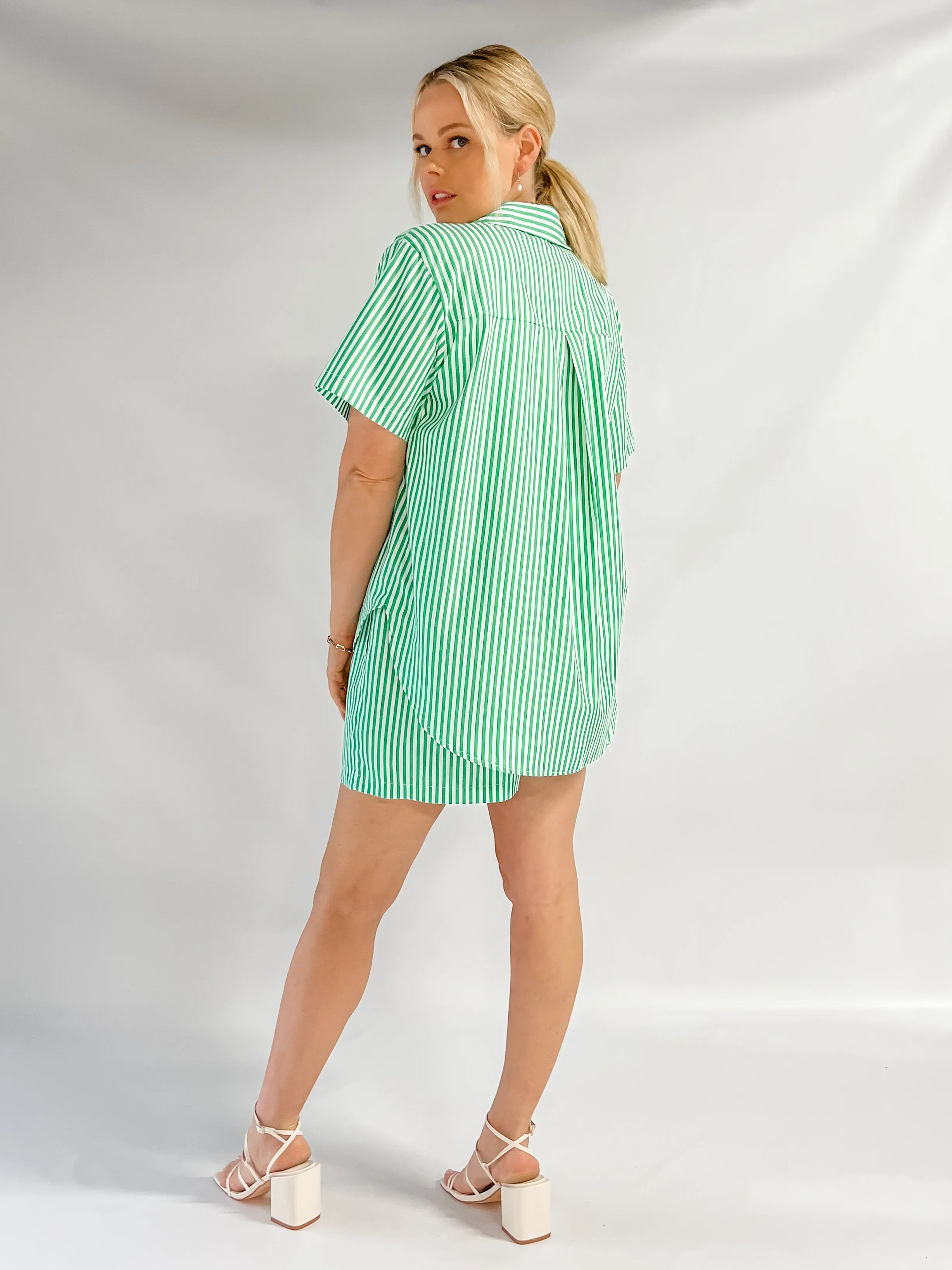 CEDAR SHORTS - GREEN STRIPE