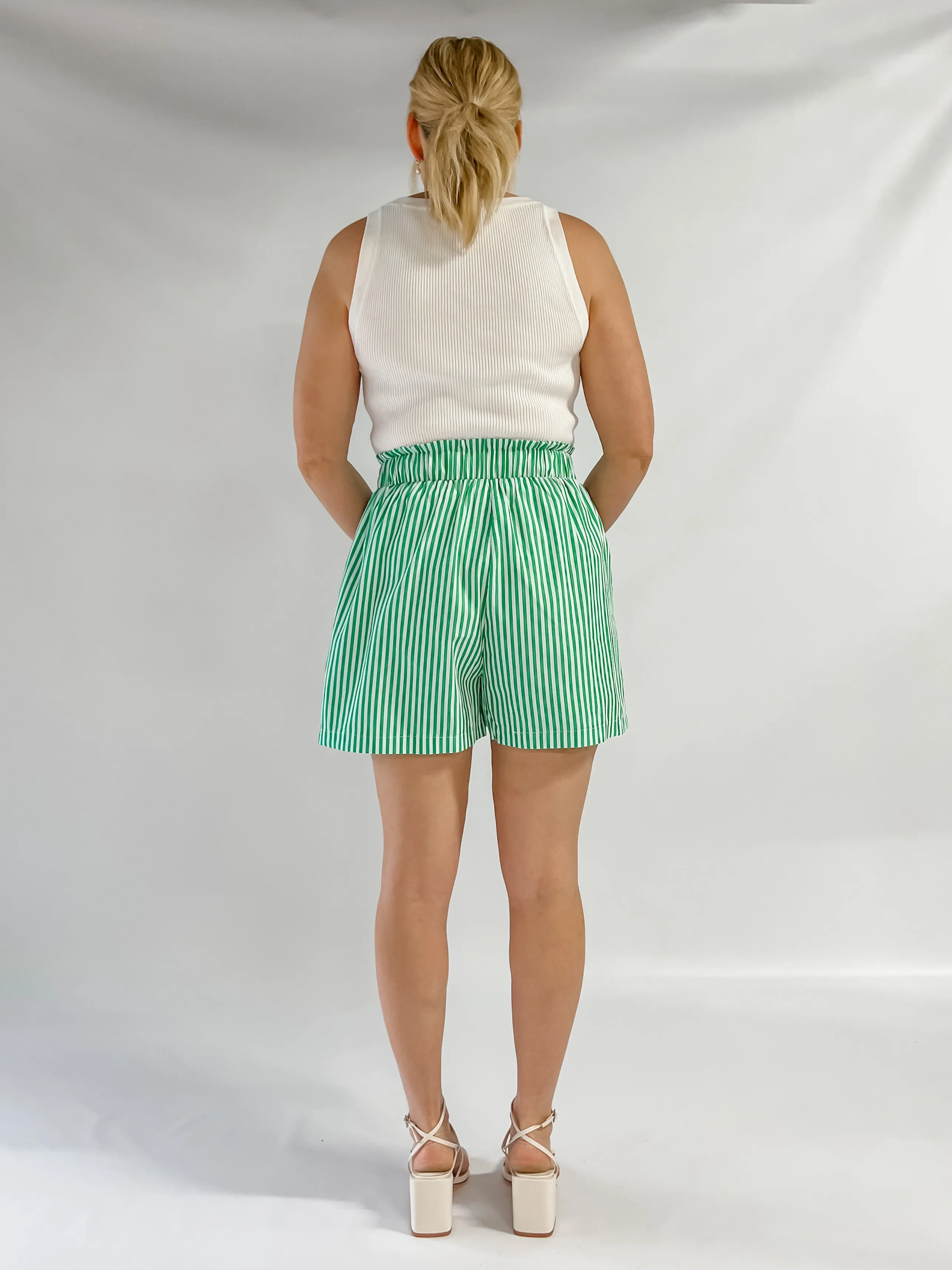 CEDAR SHORTS - GREEN STRIPE