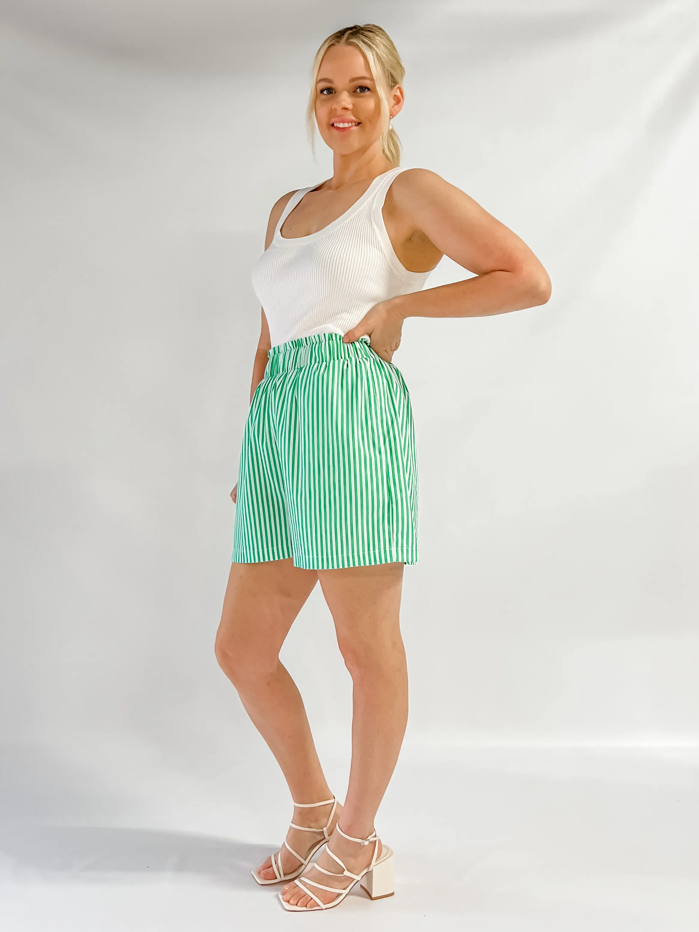CEDAR SHORTS - GREEN STRIPE