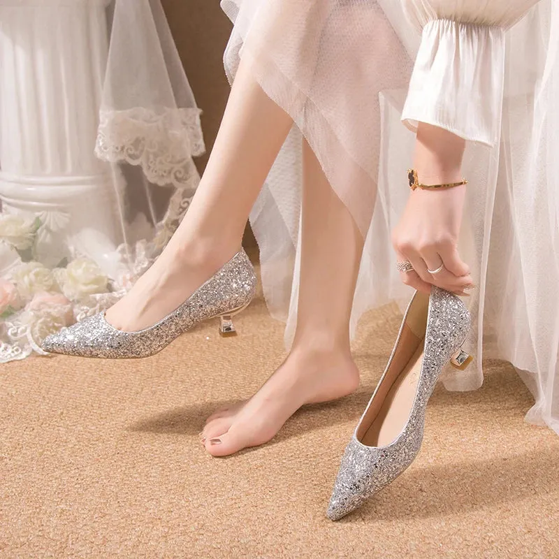 Crystal Gold Wedding High Heels for Women – Elegant Bridal Bridesmaid Shoes