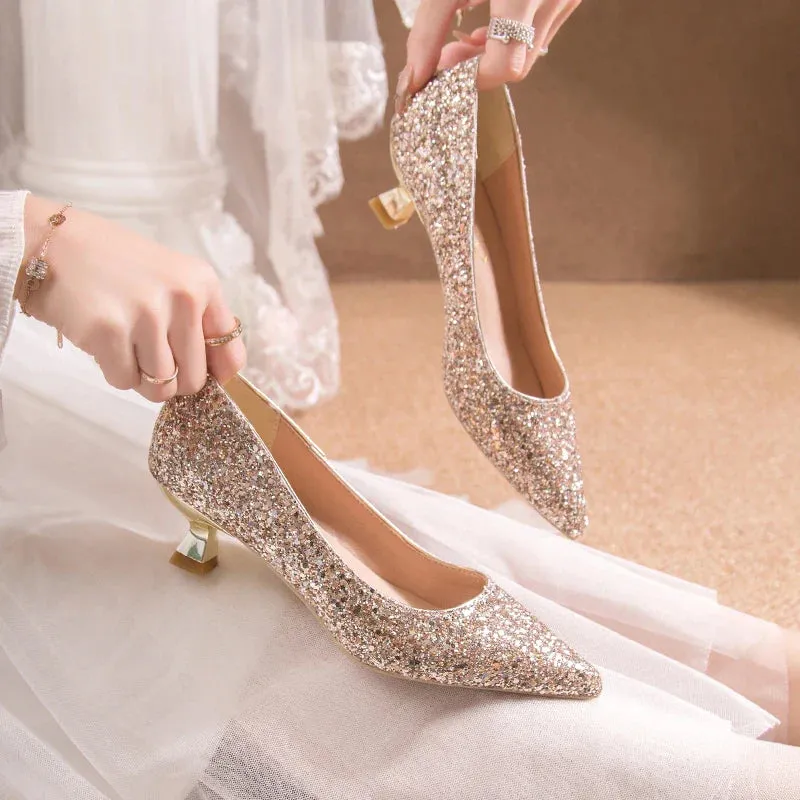 Crystal Gold Wedding High Heels for Women – Elegant Bridal Bridesmaid Shoes