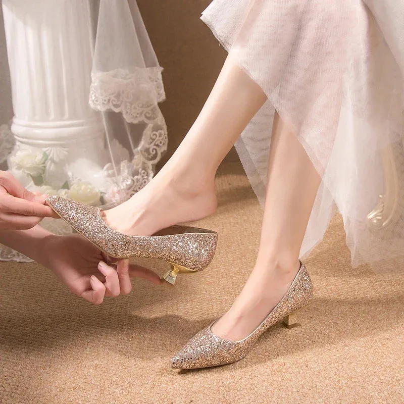 Crystal Gold Wedding High Heels for Women – Elegant Bridal Bridesmaid Shoes
