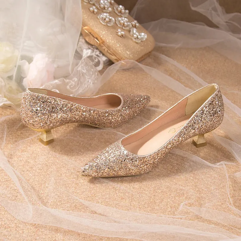 Crystal Gold Wedding High Heels for Women – Elegant Bridal Bridesmaid Shoes