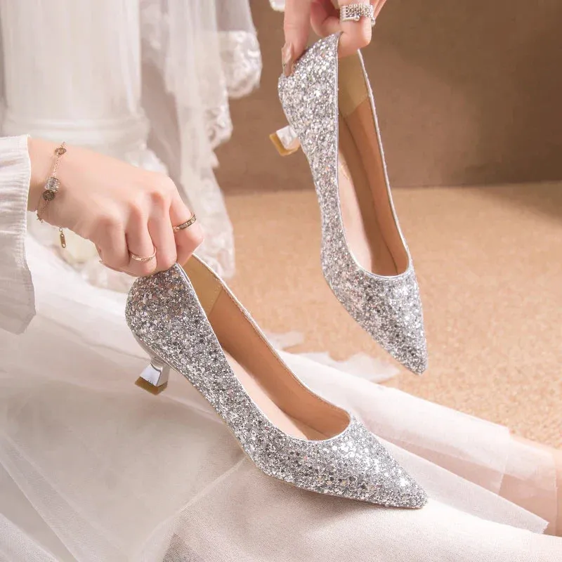 Crystal Gold Wedding High Heels for Women – Elegant Bridal Bridesmaid Shoes