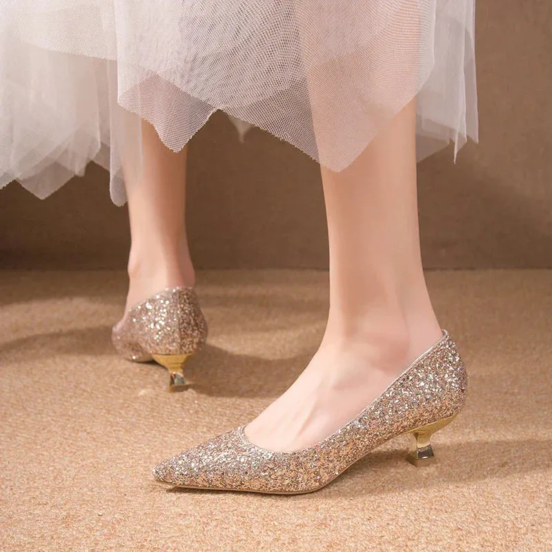 Crystal Gold Wedding High Heels for Women – Elegant Bridal Bridesmaid Shoes