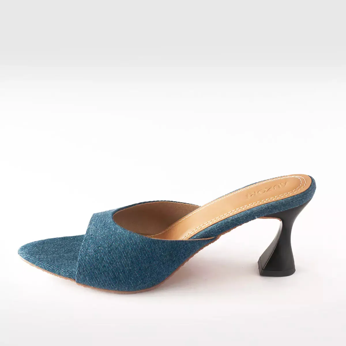 Denim Pointed Toe Kitten Heels