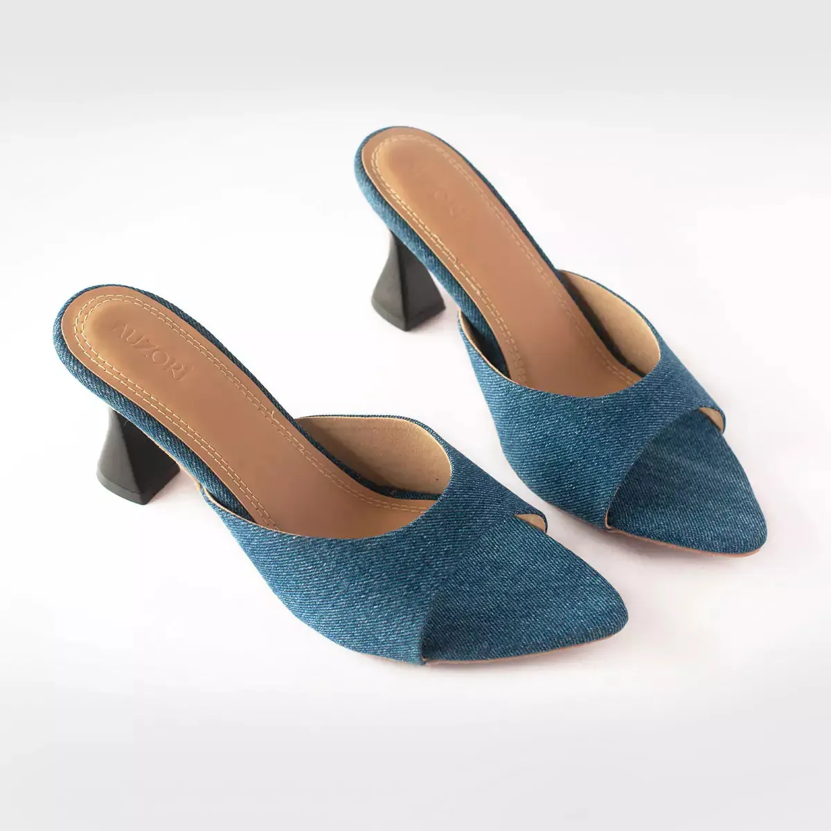 Denim Pointed Toe Kitten Heels